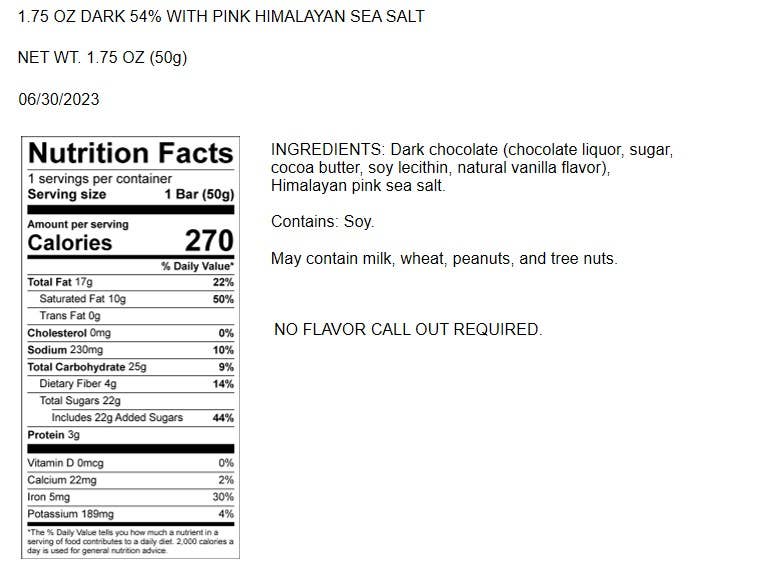 Moodibars® CALM Dark Chocolate Himalayan Sea Salt 1.5oz bar