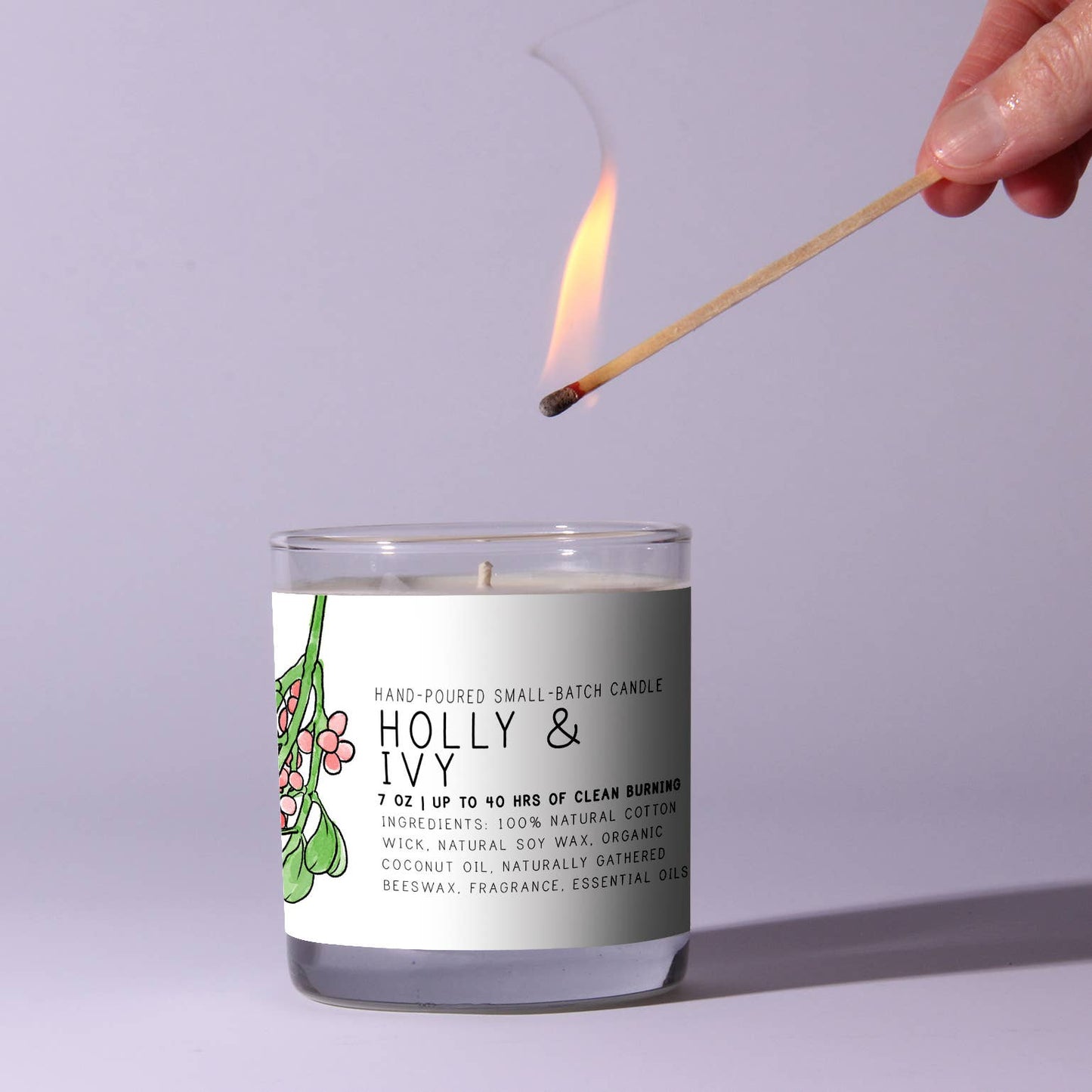 Holly & Ivy - Just Bee Candles: 7 oz (up to 40 hrs of clean burning)