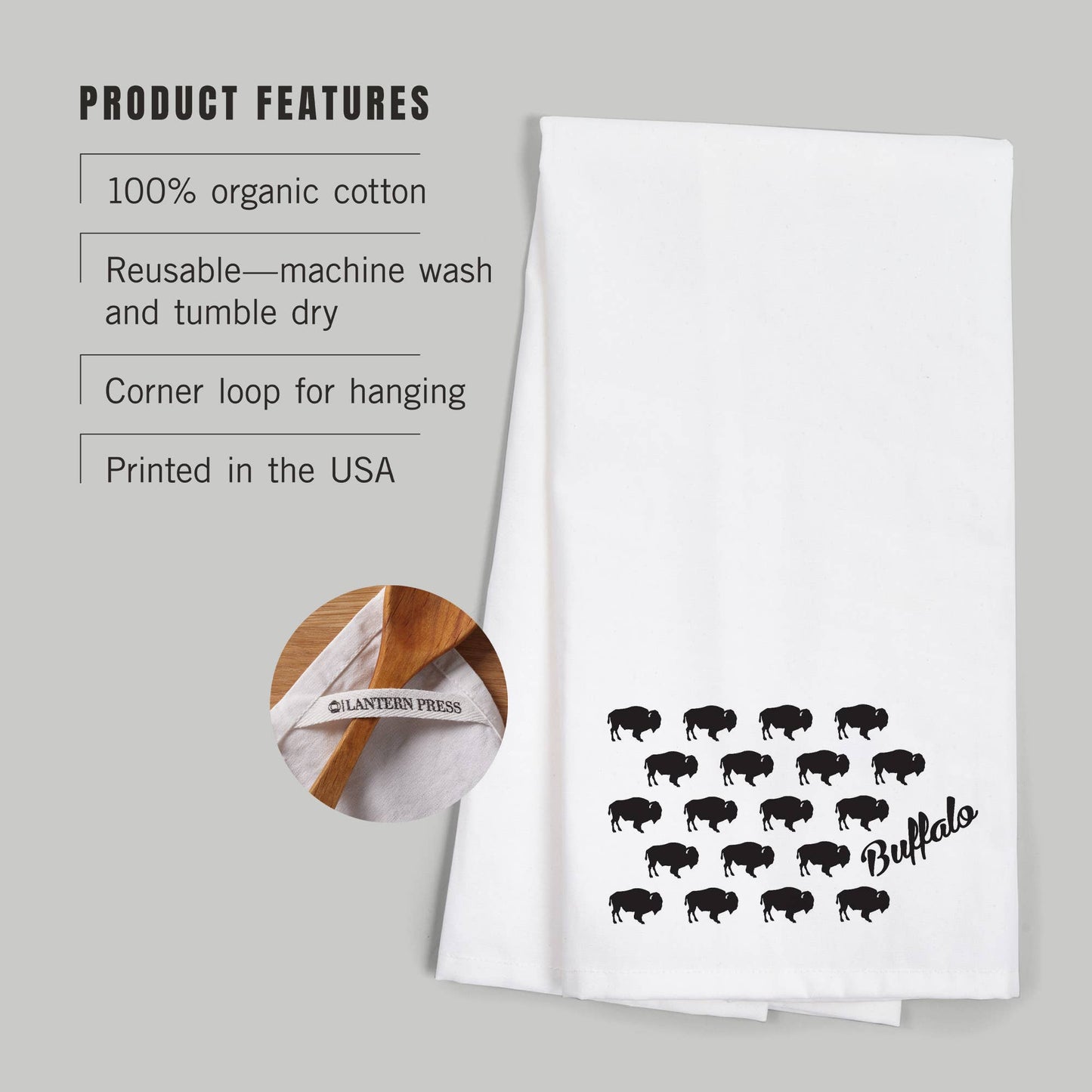 ORGANIC TEA TOWEL Pattern, Buffalo: Organic Tea Towel