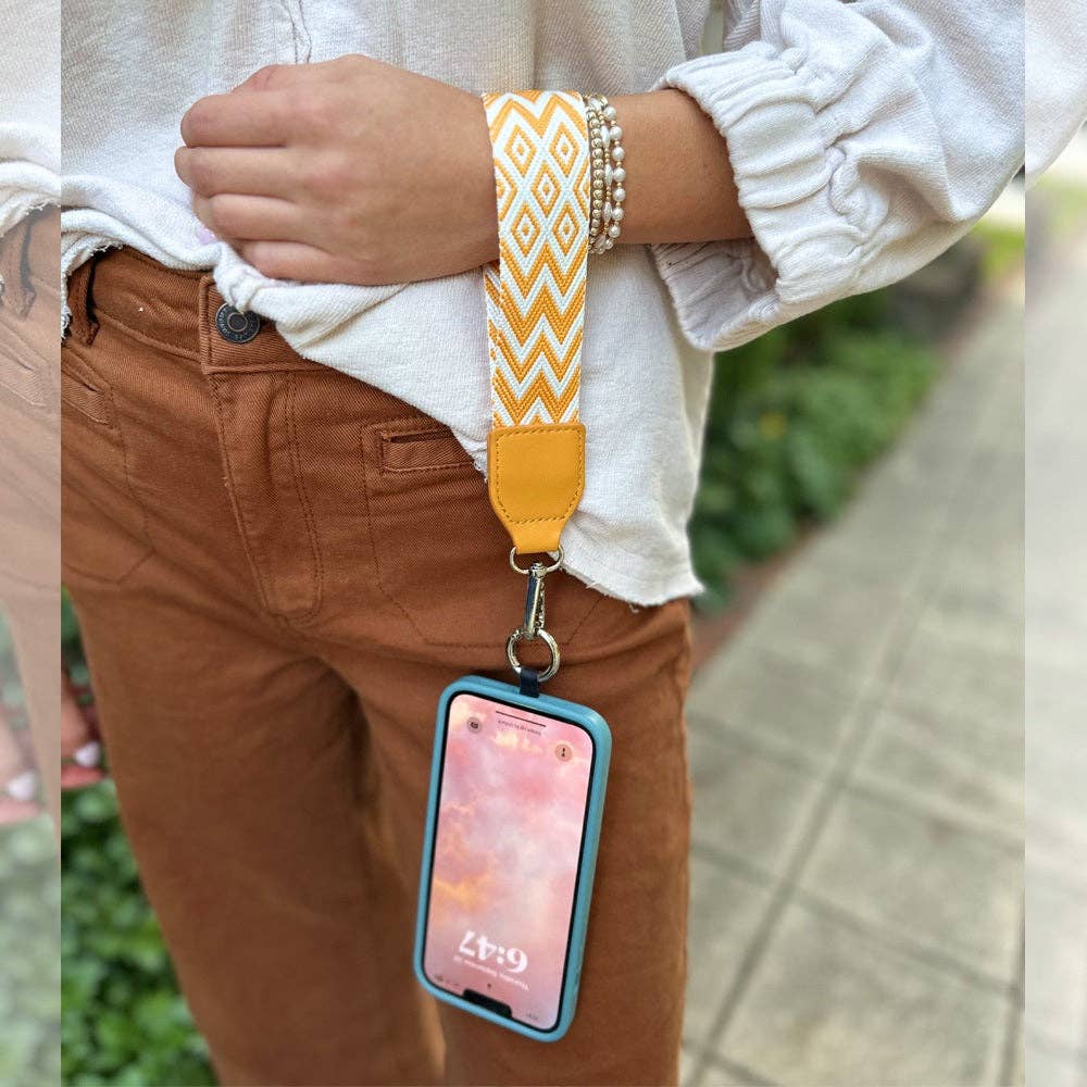 Clip & Go Crossbody Phone Lanyard - Chevron Collection: Brown/Black - Black Pouch