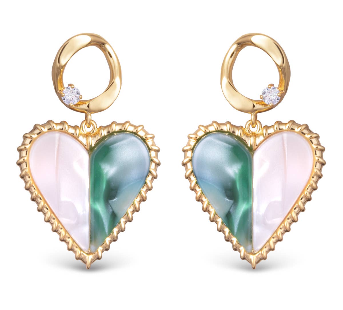 Two Toned Mother of Pearl Heart Earrings -  Gold - AMANDA BLU AG