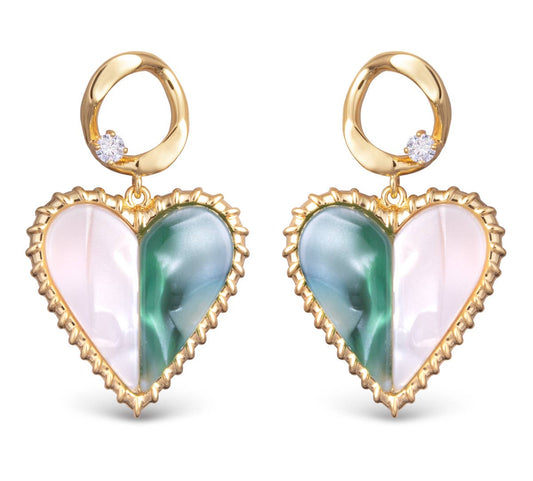 Two Toned Mother of Pearl Heart Earrings -  Gold - AMANDA BLU AG