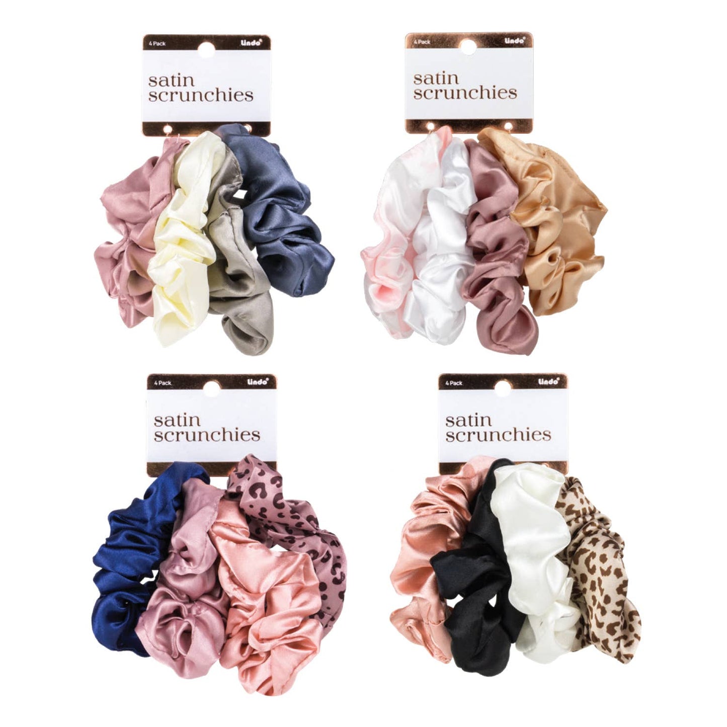 Lindo Satin Scrunchie Hair Ties (4pcs/set) - Large Size: Solid