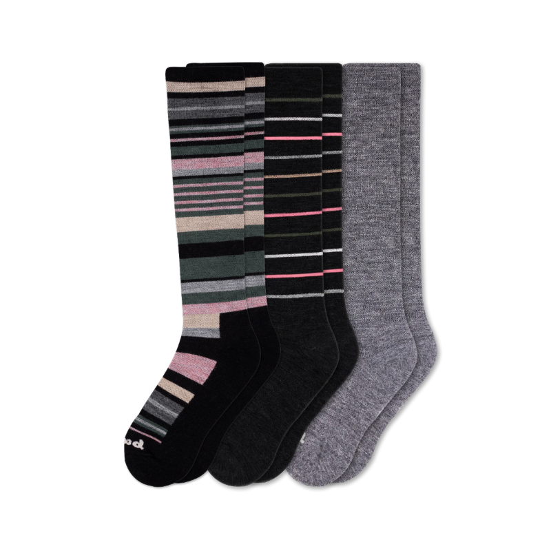 Women's Compression Socks: SOLID/Black & POLKA/Gray/Charcoal & THIN STRIPE/Black / Medium / Large (US: 8.5 - 11.5+)