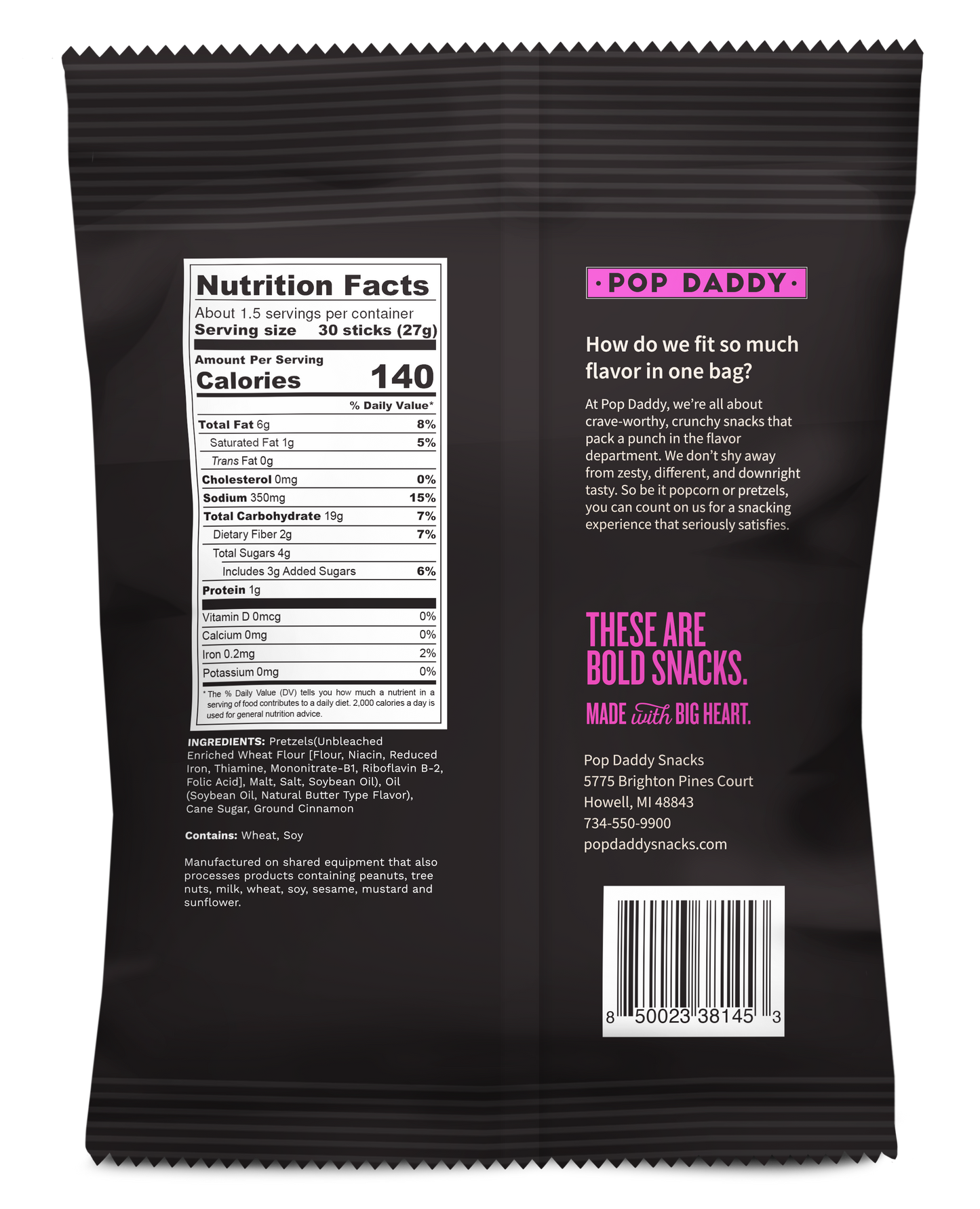 1.5oz pretzels- Cinnamon Sugar