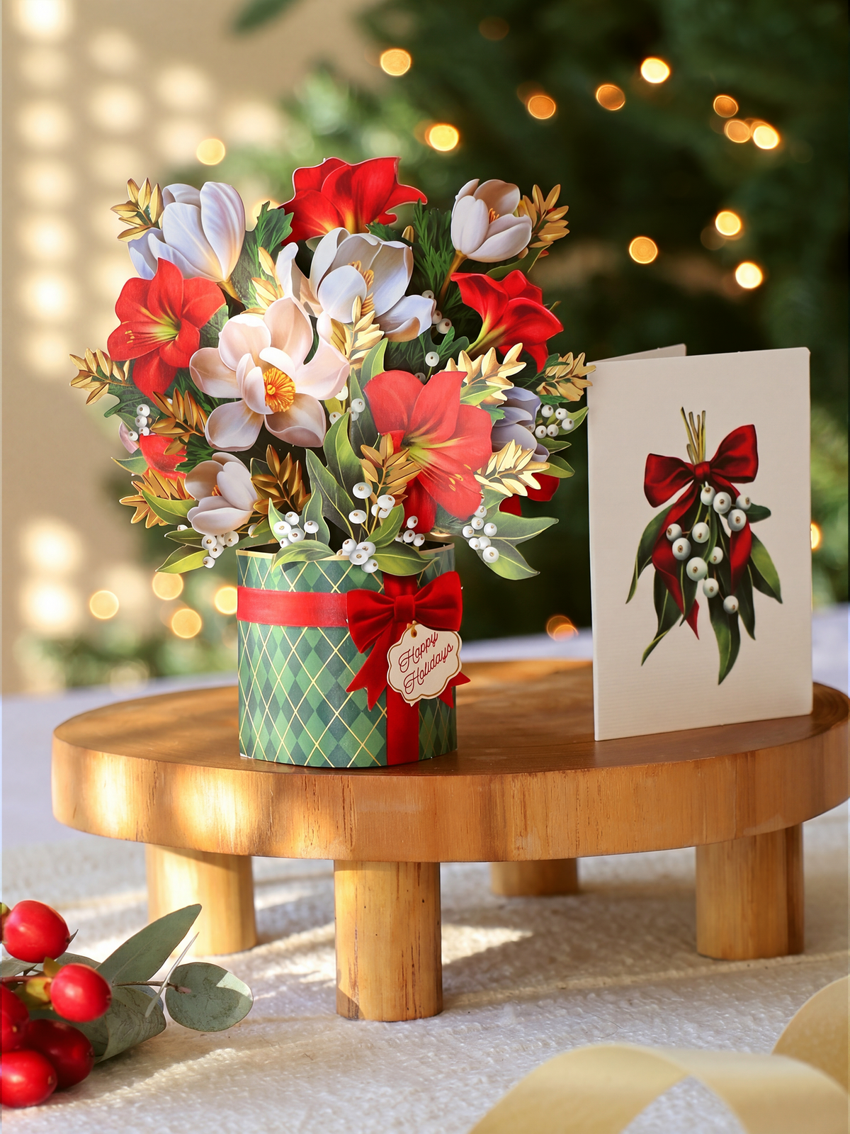 Mini Golden Mistletoe (10 Mini Pop-Up Greeting Cards)