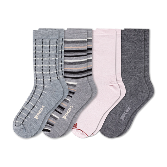 Women's Light-Weight Crew Pacas Socks: Charcoal/Lilla & Blush & PLAID/Gray & Gray Stripe / Small / Medium (US: 5 - 8)