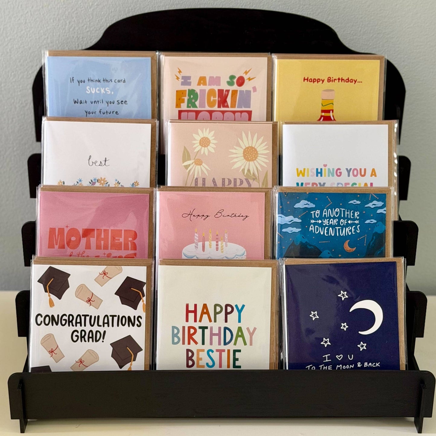 4 Tier Wooden Greeting Card Display Rack - Black