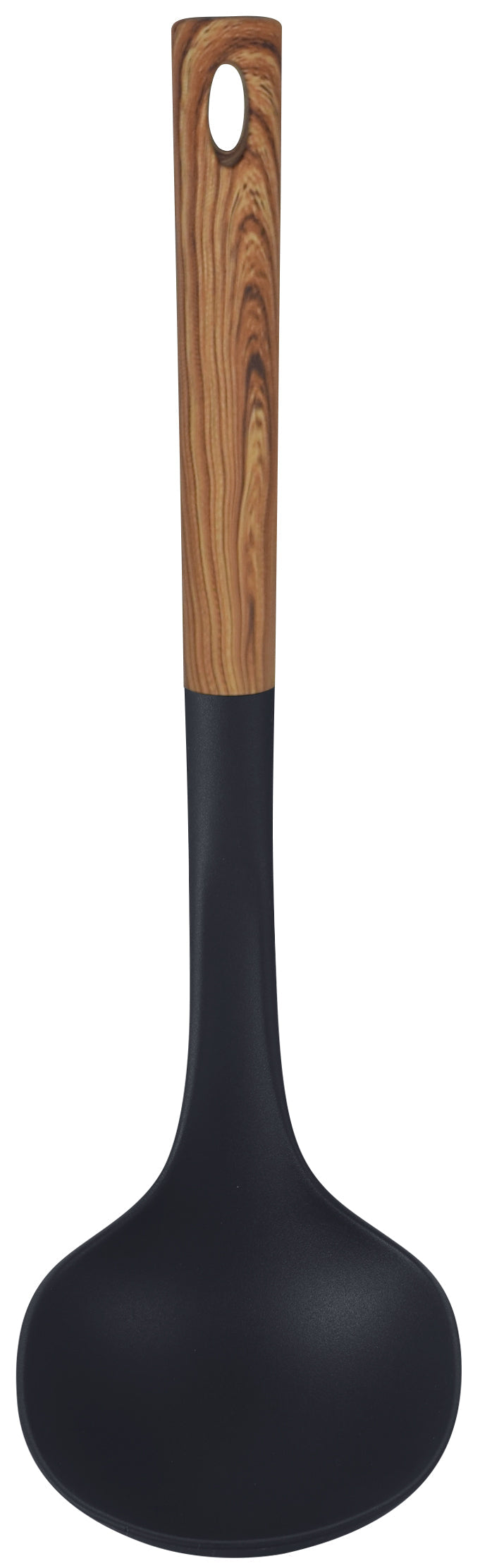Black Ladle with Wood Like Handle, Heat Resistant