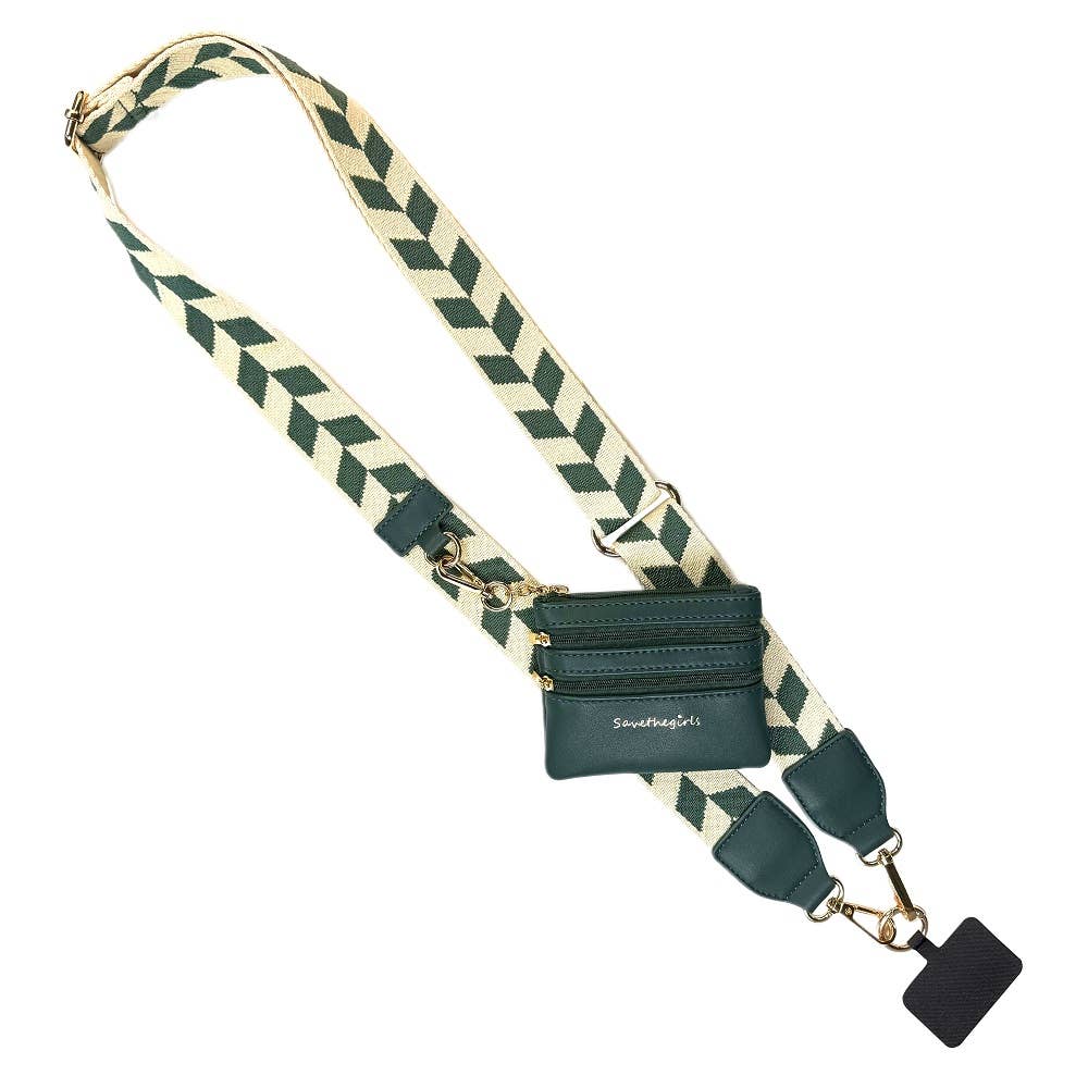Clip & Go Strap with Zippered Pouch – Chevron Collection: Navy/Cream Chevron
