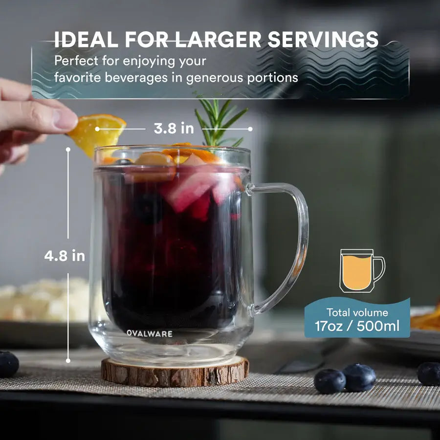 DWM-500 Double Wall Glass Mug | Clear | 17oz (500ml) | Set of 2