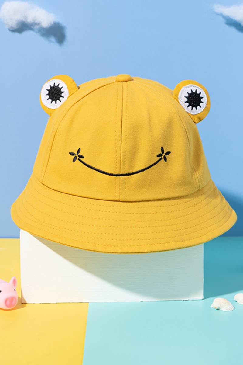 CARTOON FROG DESIGN BUCKET HAT_CWAH0469: BLACK / (OS) 1