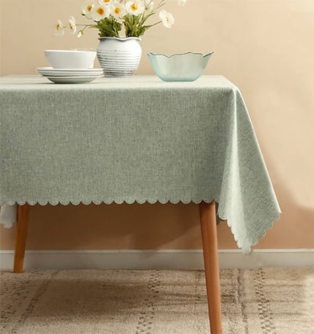 Scalloped Trim Wrinkle-Free Heat-Resistant Tablecloth: 56" Round / Slate