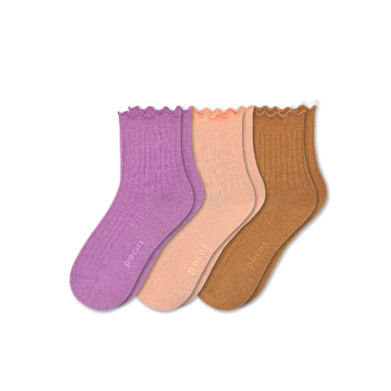 Women's Ruffle Socks: Peach & Light Brown & Purple / Small / Medium (US: 5 - 8)