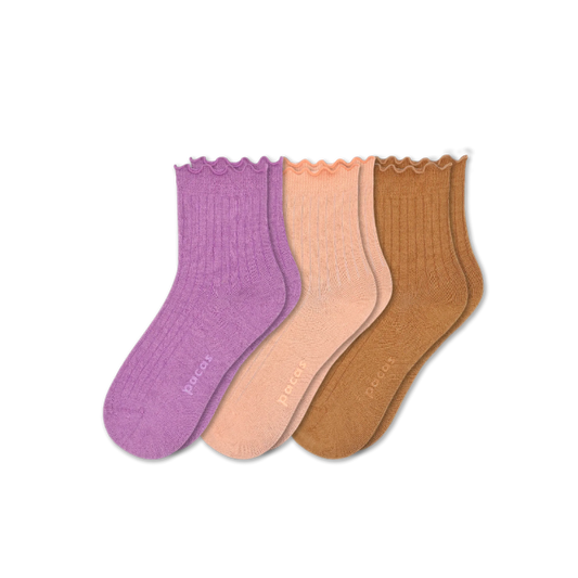 Women's Ruffle Socks: Peach & Light Brown & Purple / Medium / Large (US: 8.5 - 11.5+)
