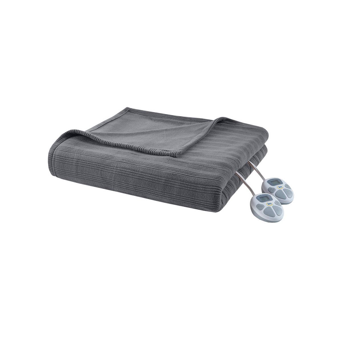 Heated Ribbed Fleece Electric Bedding Blanket, Grey: King
