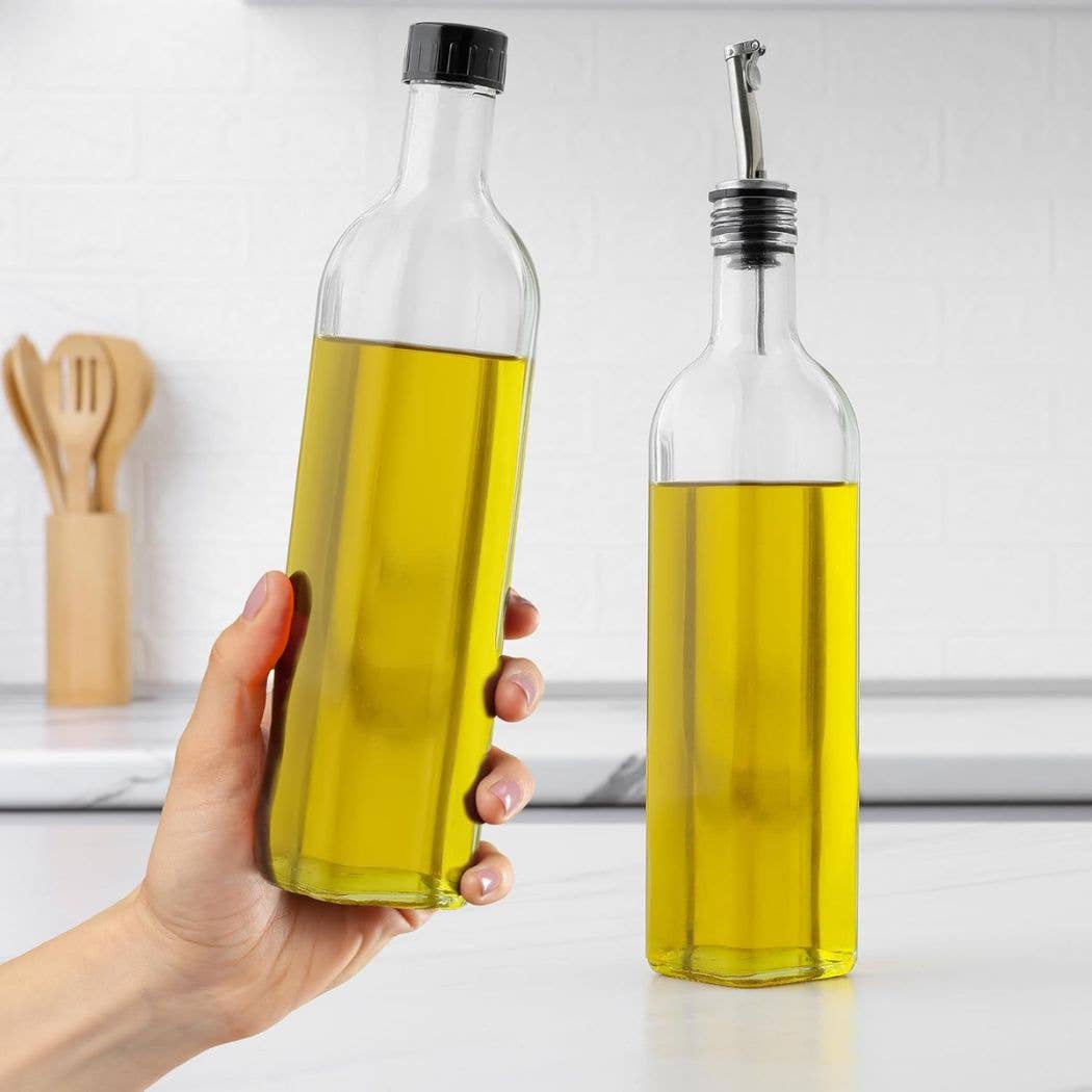 Olive Oil Dispenser Bottle16.9 oz with Accessories: Glass Dark Green