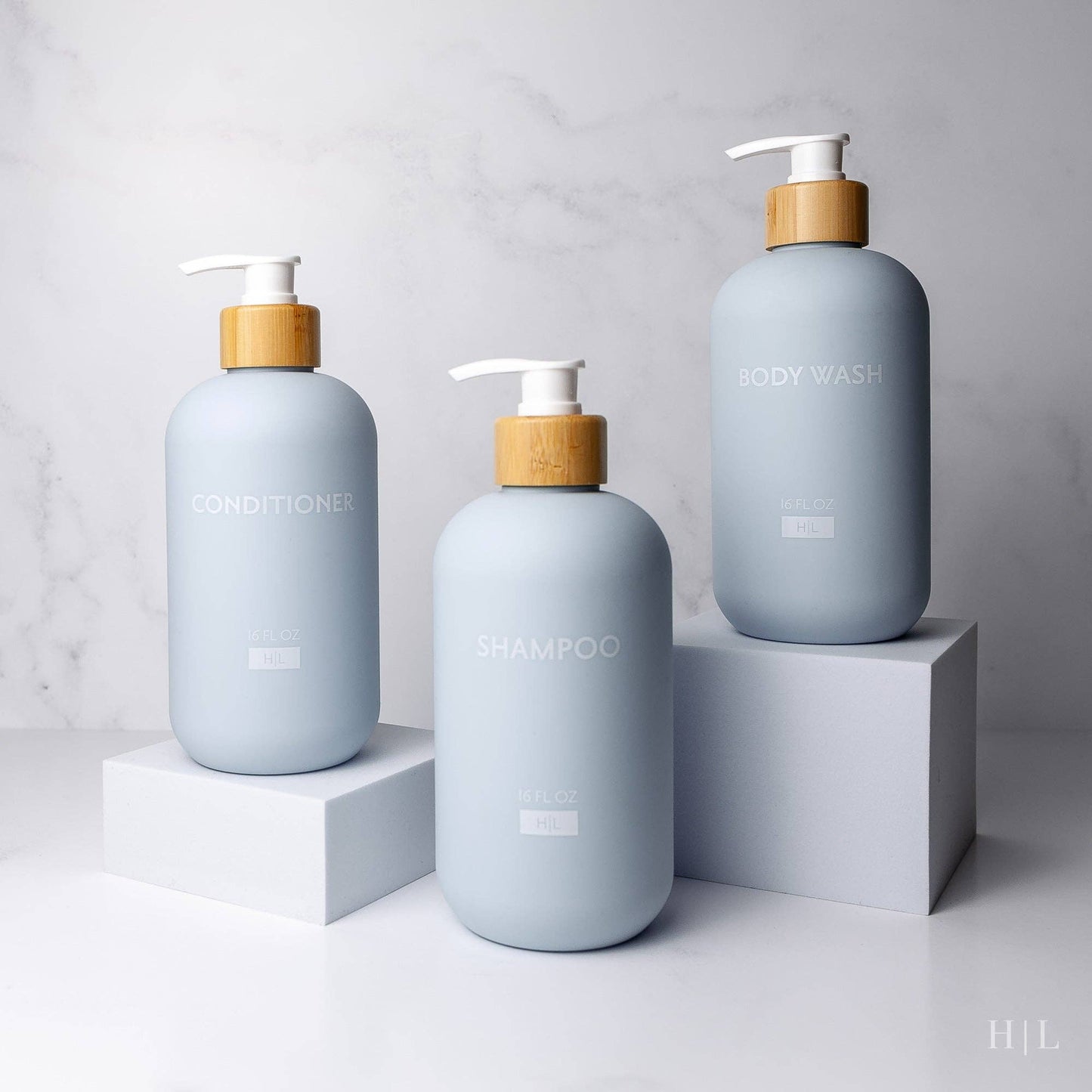 Color Series Shower Dispenser Set of 3 - Waimea Collection, Sky Blue: White Bamboo Pump