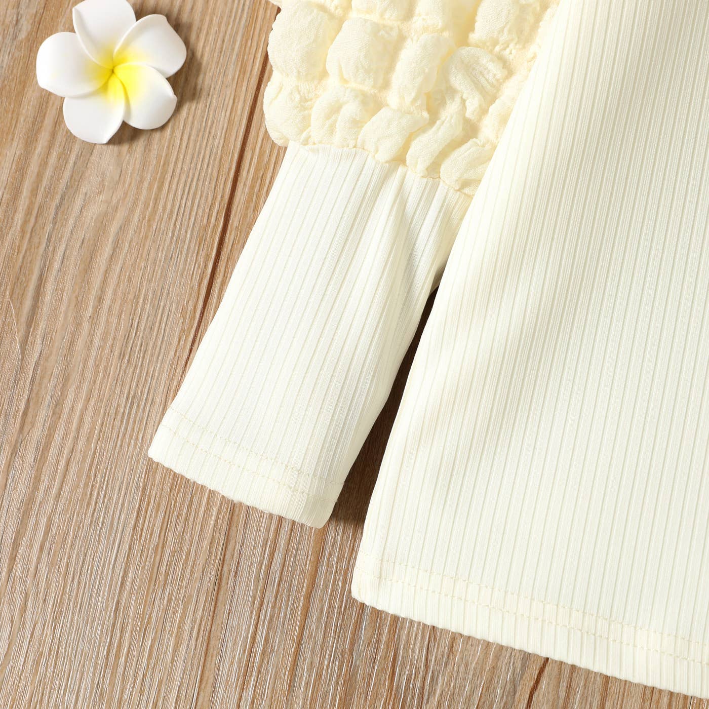 Girl Textured Ribbed Long Puff-sleeve Solid Color Tee: Yellow / 4-5 Years