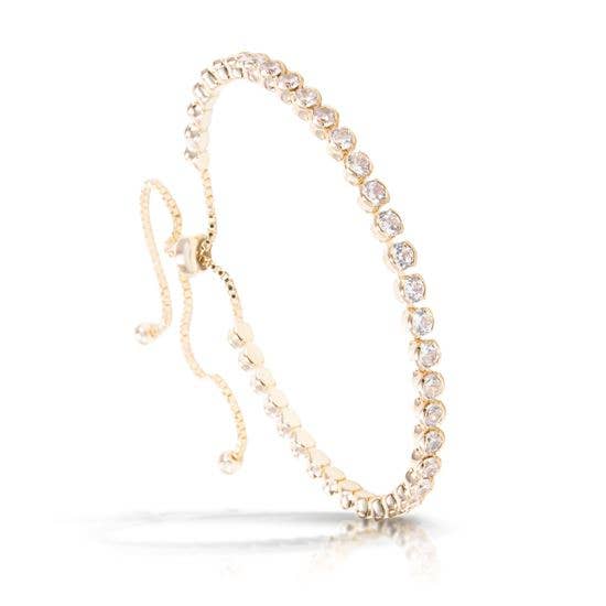 Bezel Set Adjustable Tennis Bracelet - Gold - AMANDA BLU