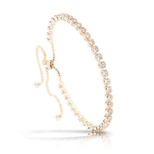 Bezel Set Adjustable Tennis Bracelet - Gold - AMANDA BLU