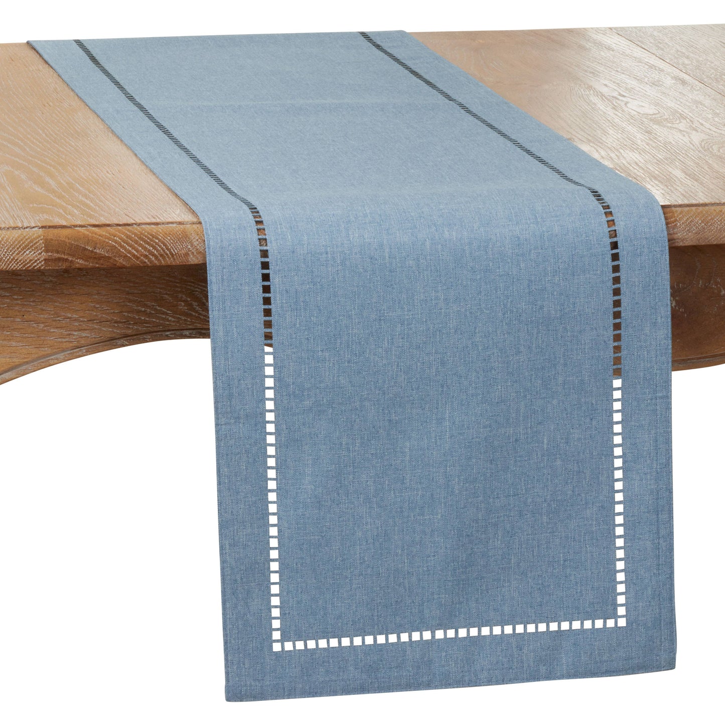 Laser-Cut Hemstitch Runner: Denim / 14"x72"