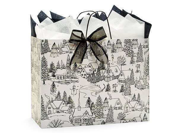 Winter Toile Christmas Paper Gift Bags: 25 Pack / Cub 8x4.75x10.5"