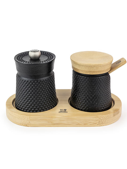 Bali Black Cast-Iron Pepper Mill and its Salt Cellar - Gift Box