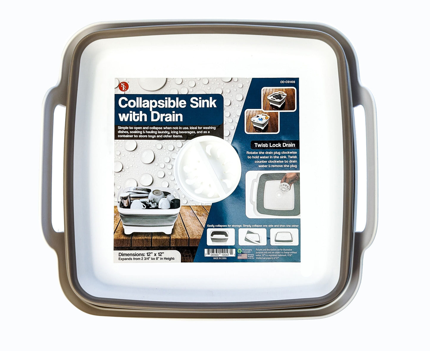 Collapsible Sink w/Drain - White/Grey