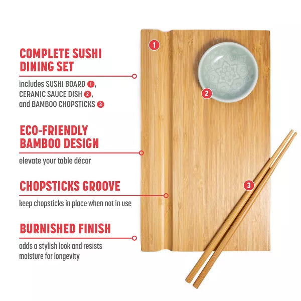Joyce Chen Burnished Bamboo Sushi Board 3-Piece Set