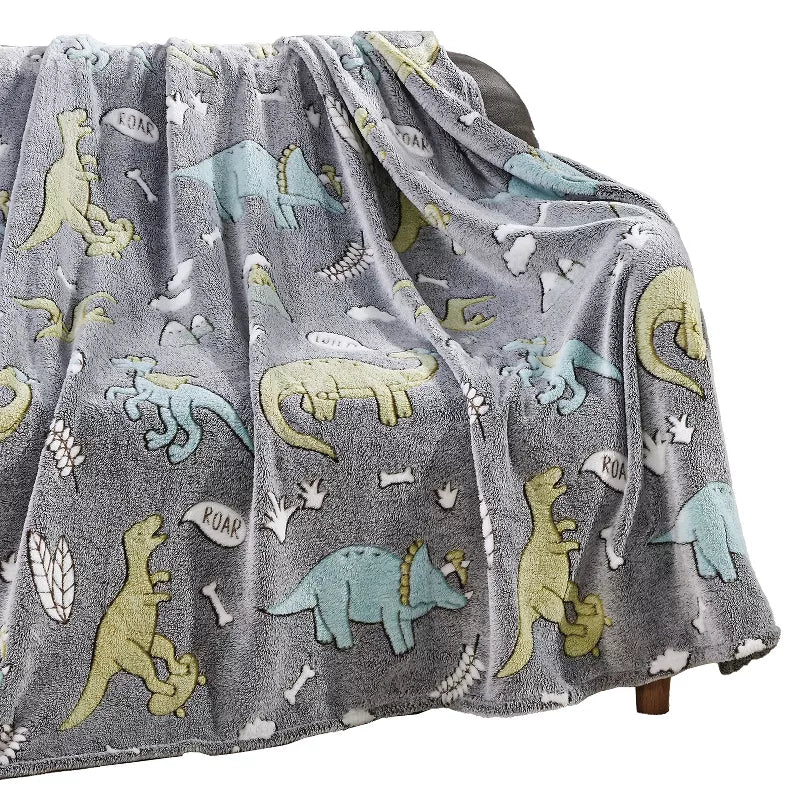 SHD-GREY/BLUE DINOSAUR GLOW IN THE DARK THROW