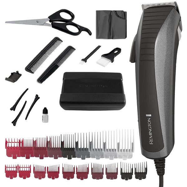 Remington® Easy Fade Haircut Kit, Hair Clippers for Men, Tapered and Standard Fixed Combs, Travel Case Included, Black