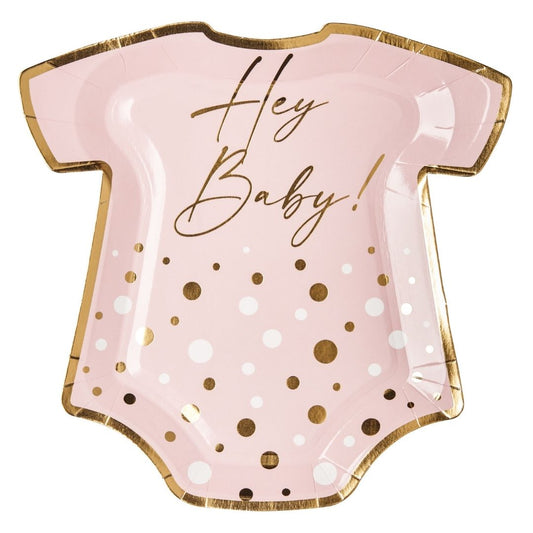 ONESIE DIE CUT SALAD PLATE HEY BABY PINK - 8PKG