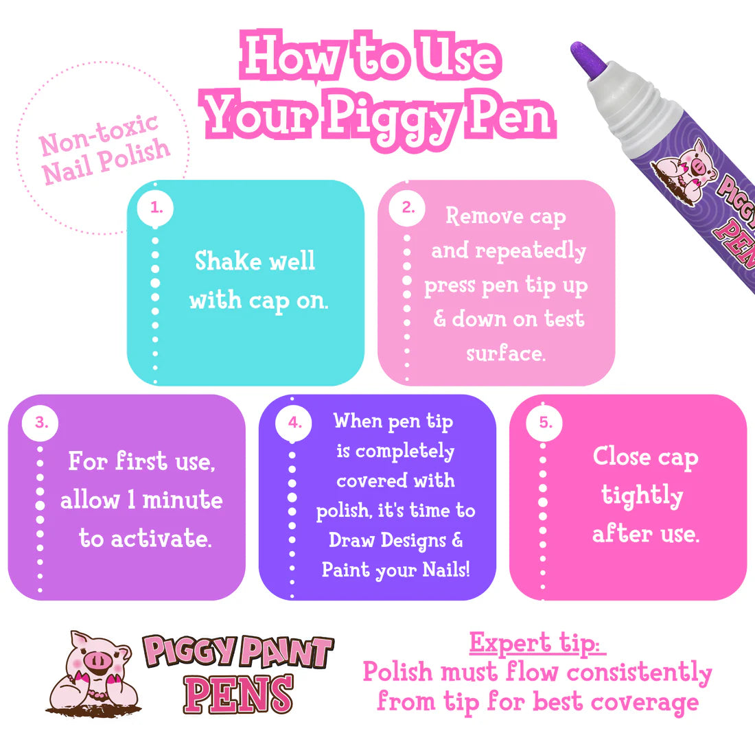 Piggy Nail Polish Pen - Assorted Colors