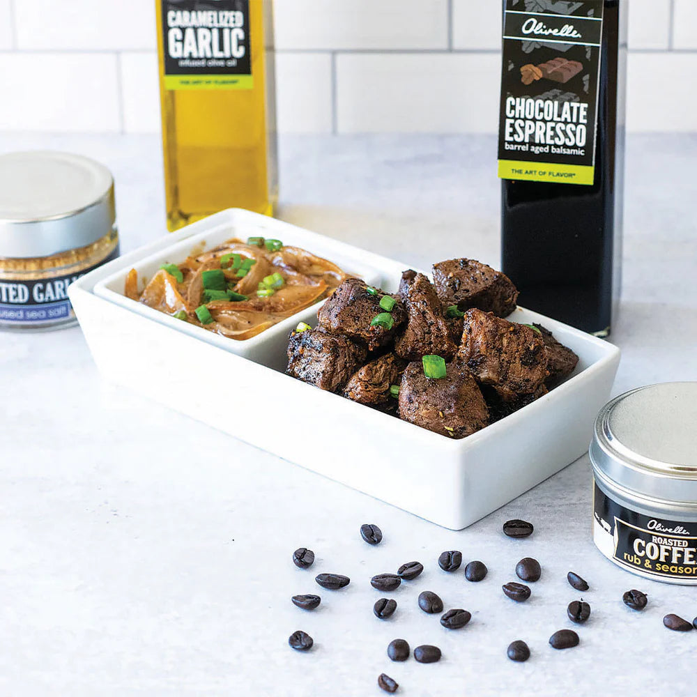 COFFEE STEAK TIPS WITH CARAMELIZED ONION BALSAMIC CREAM SAUCE - RECIPE GIFT KIT