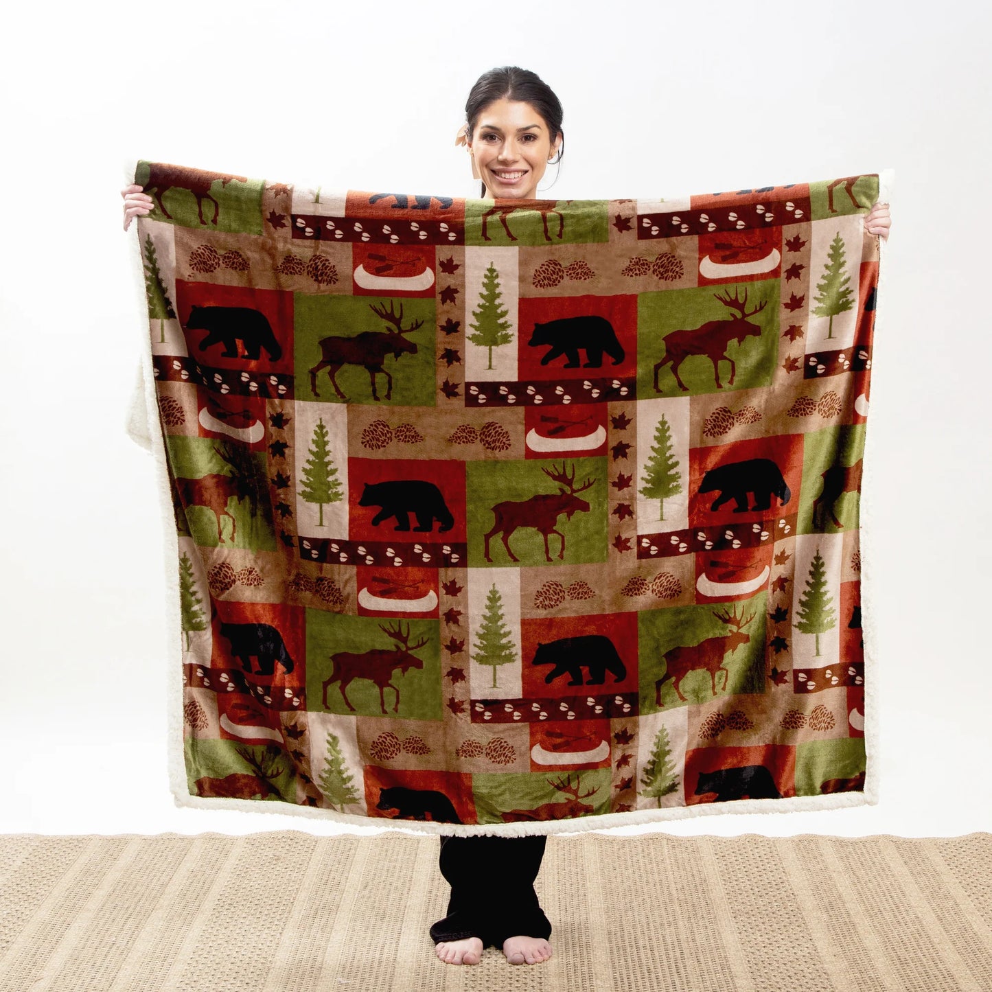 JP525 Carsten's Patchwork Lodge Plush Throw Blanket