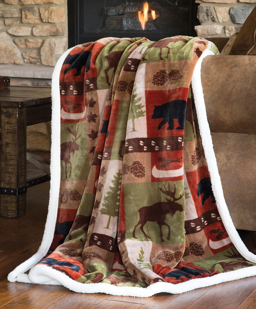 JP525 Carsten's Patchwork Lodge Plush Throw Blanket