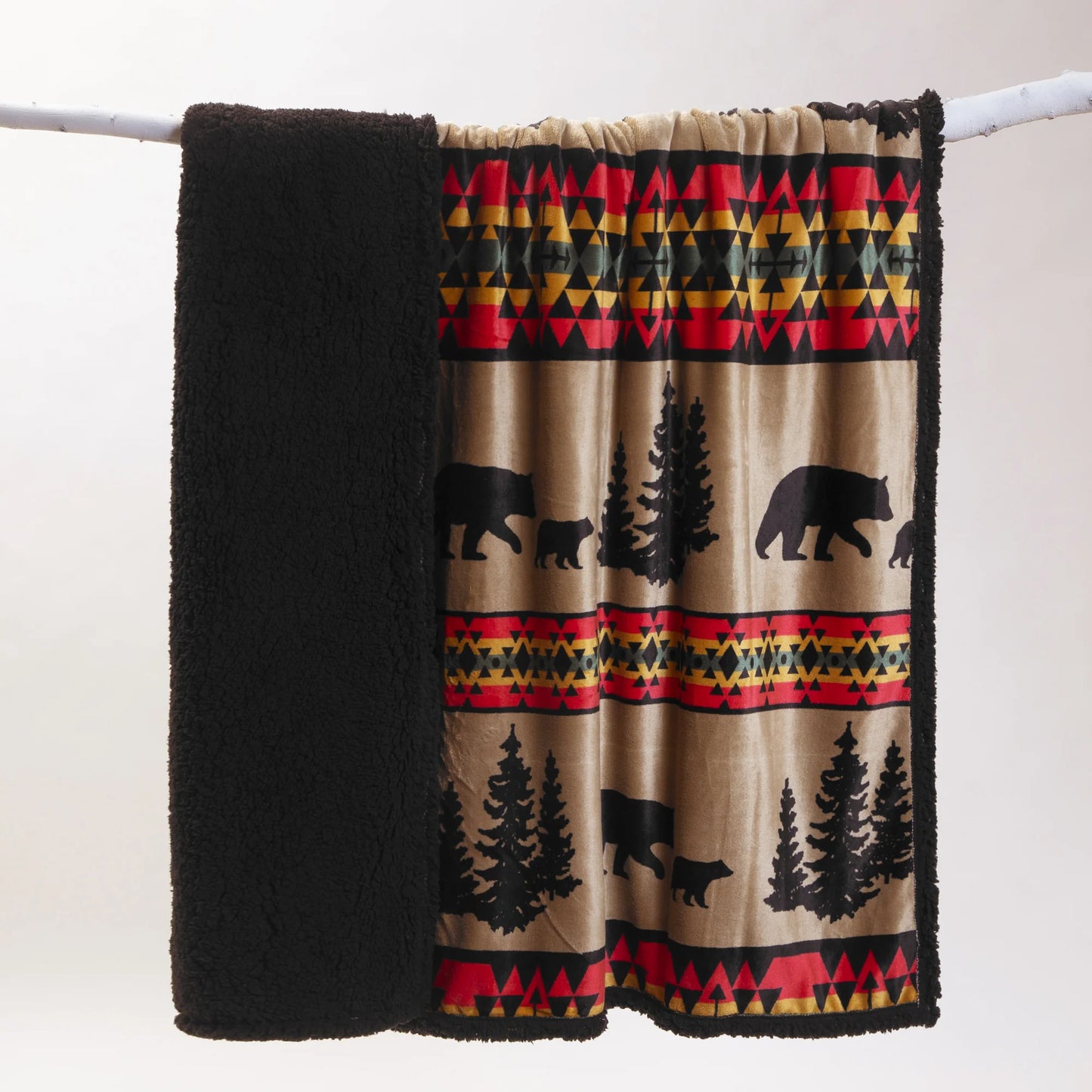 JP868 Carsten's Bear Trails With Black Sherpa Plush Throw Blanket