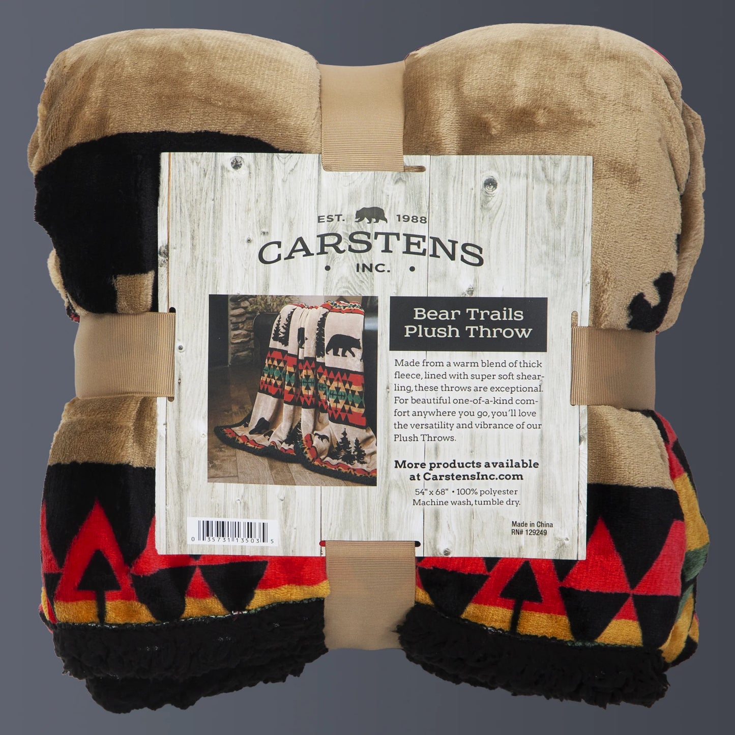 JP868 Carsten's Bear Trails With Black Sherpa Plush Throw Blanket