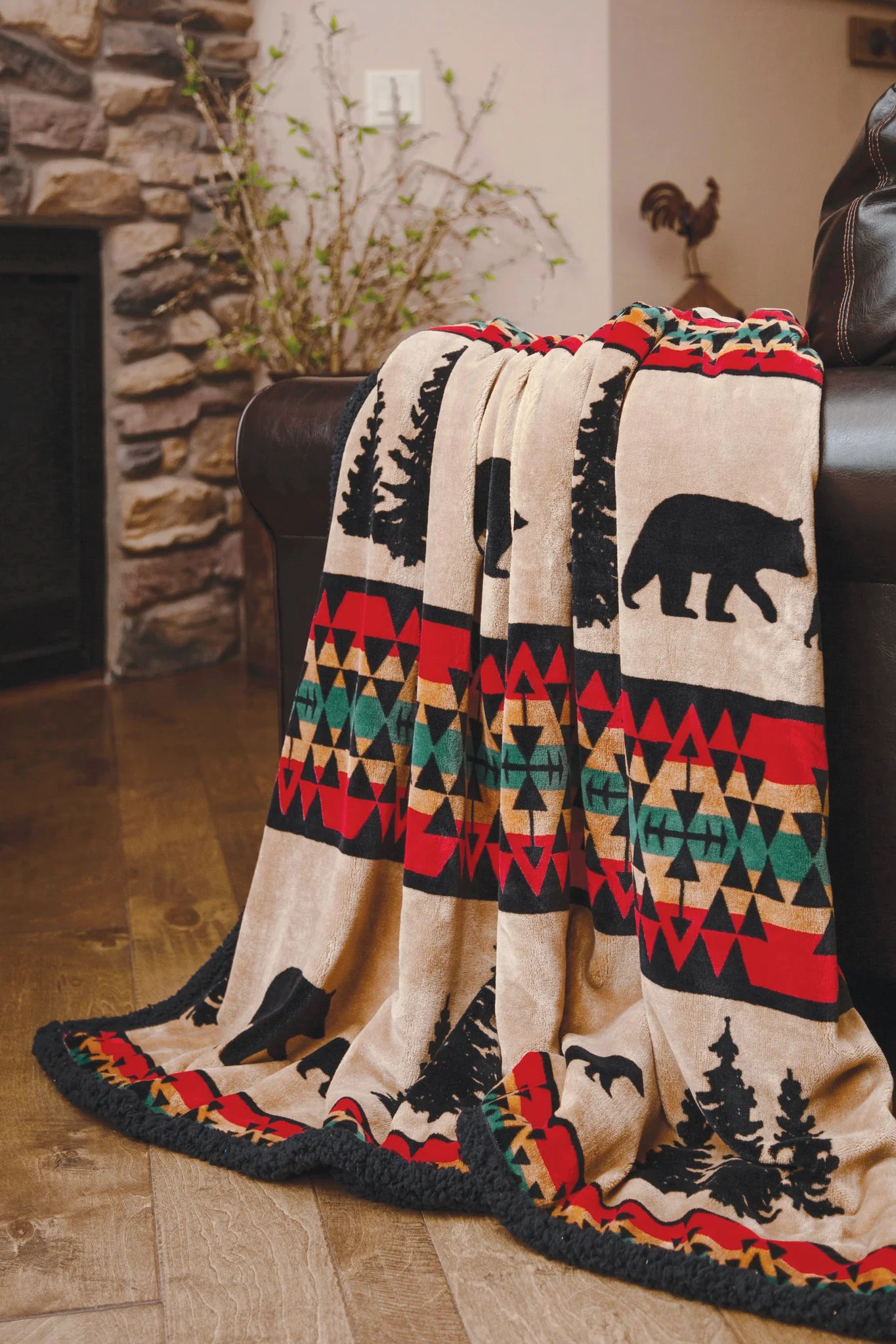 JP868 Carsten's Bear Trails With Black Sherpa Plush Throw Blanket