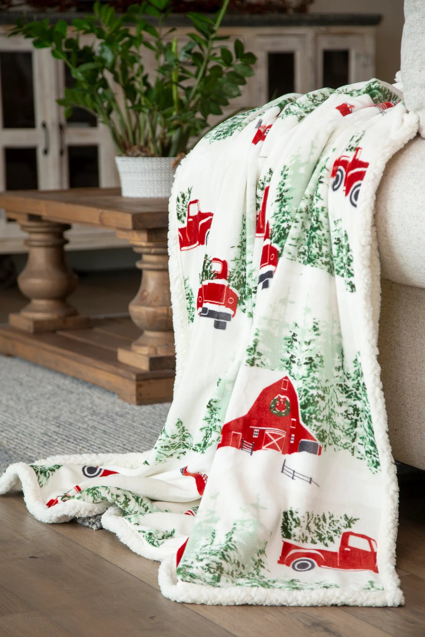 JP929 Carsten's Barn and Truck Plush Throw Blanket