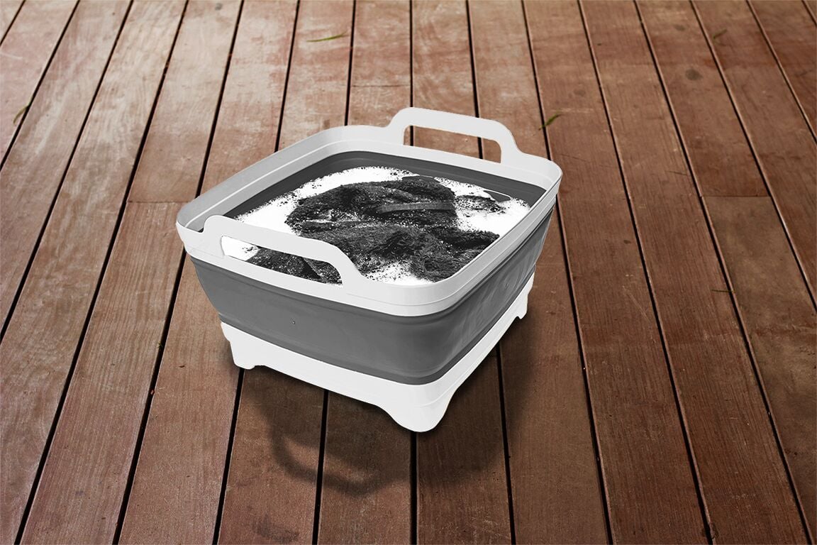 Collapsible Sink w/Drain - White/Grey