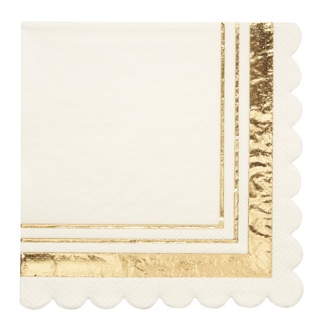 COCKTAIL NAPKIN GOLD & WHITE/20 PKG