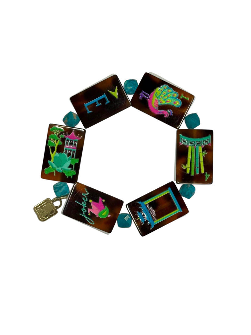 KORI GREEN TORTOISE + TURQUOISE MAHJONG BRACELET