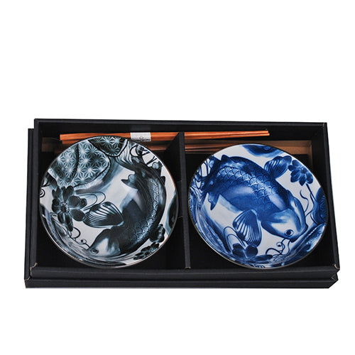 20oz 6"D x 2.75"H 2PC BOWL SET W/CHOPS - KOI