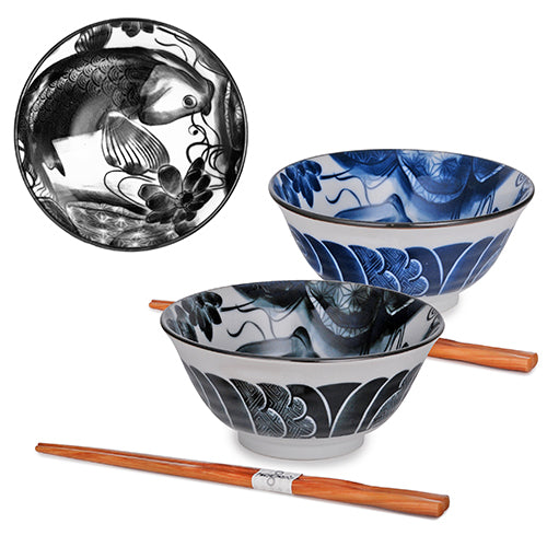 20oz 6"D x 2.75"H 2PC BOWL SET W/CHOPS - KOI