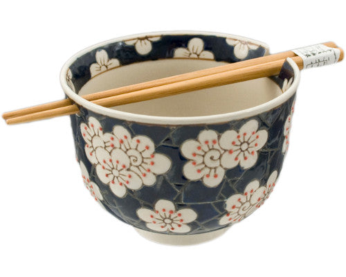 5"D x 3.75"H BOWL W/ CHOPSTICKS HOLDER & CHOPSTICKS