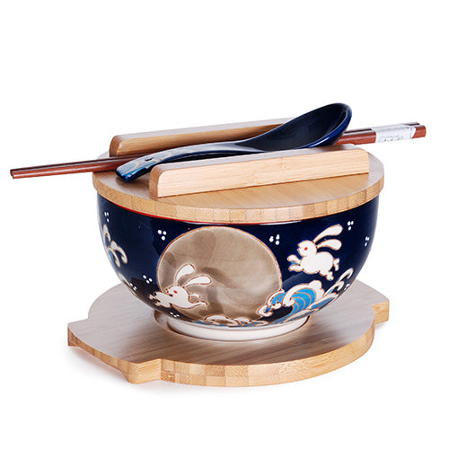30oz BOWL WITH WOODEN LID AND TRIVET SET W/CHOPSTICKS