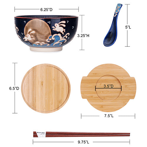 30oz BOWL WITH WOODEN LID AND TRIVET SET W/CHOPSTICKS