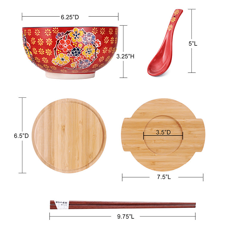 30oz BOWL WITH WOODEN LID AND TRIVET SET W/CHOPSTICKS